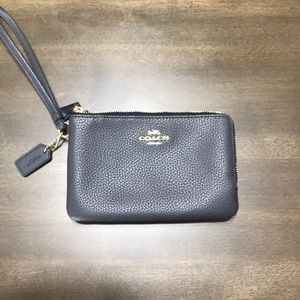 Coach Double Zipper Wristlet, Navy